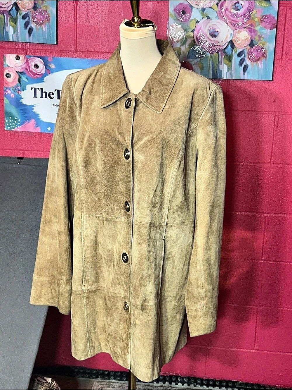 Dennis Basso Leather Coat in Brown Size Large